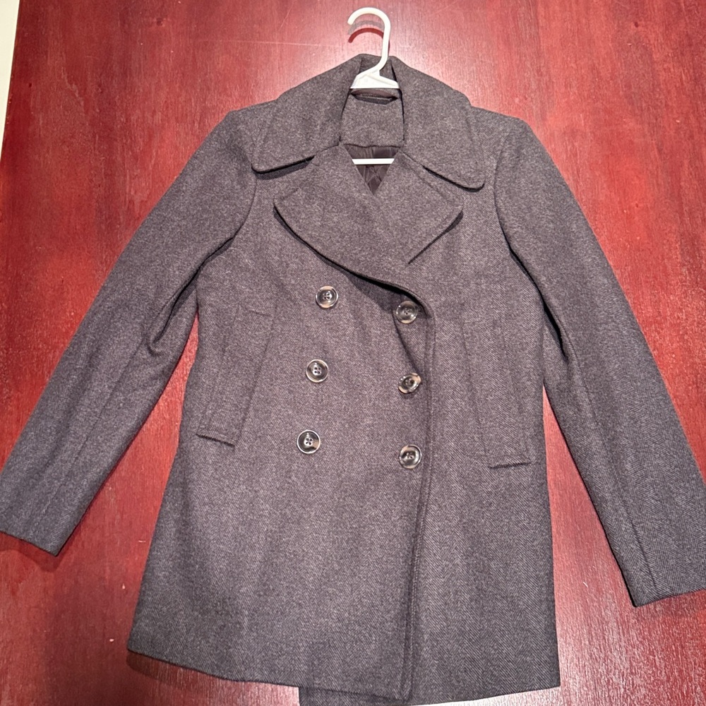 INFRAGILIS Gray Pea Coat Wool Double-Breasted